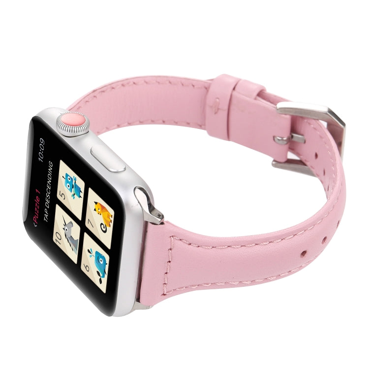 Simple Fashion Genuine Leather T Type Watch Band for Apple Watch Series 3 & 2 & 1 42mm(Pink) - Watch Bands by buy2fix | Online Shopping UK | buy2fix