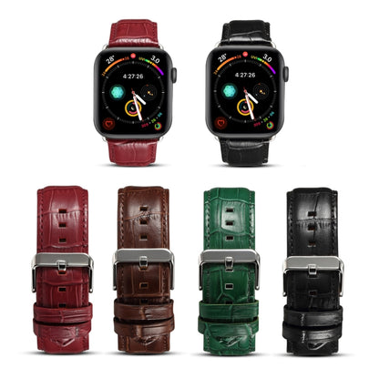 Denior Crocodile Grain Watch Cowhide Leather Watch Band for Apple Watch Ultra 49mm&Watch Ultra 2 49mm / Series 10 46mm / 9&8&7 45mm / SE 3&SE 2&6&SE&5&4 44mm / 3&2&1 42mm (Dark Red) - Watch Bands by Denior | Online Shopping UK | buy2fix