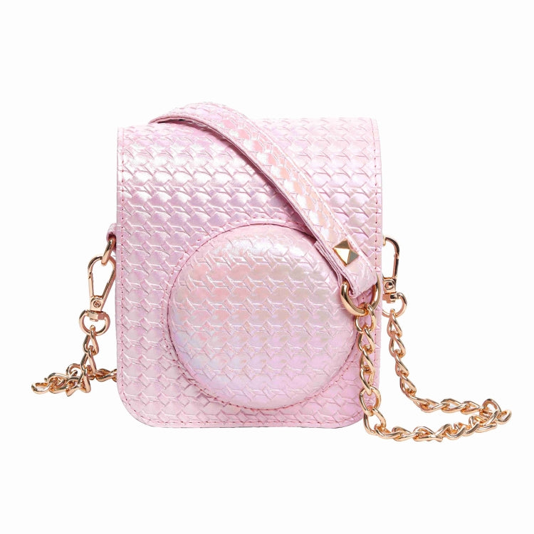 For FUJIFILM instax mini 12 Colorful Woven Leather Case Full Body Camera Bag + Photo Album with Strap (Pink) - Leather Bag by buy2fix | Online Shopping UK | buy2fix