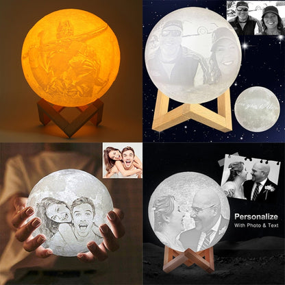 Customized Touch Switch 2-color 3D Print Moon Lamp USB Charging Energy-saving LED Night Light with Wooden Holder Base, Diameter:18cm - Night Lights by buy2fix | Online Shopping UK | buy2fix