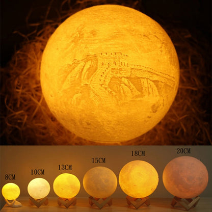 Customized Patted 3-color 3D Print Lamp USB Charging Energy-saving LED Night Light with Wooden Holder Base, Diameter:10cm - Night Lights by buy2fix | Online Shopping UK | buy2fix