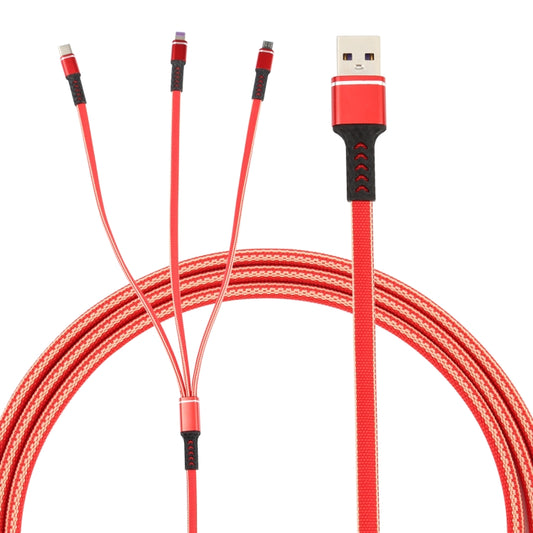 1.2m USB to 8 Pin + USB-C / Type-C + Micro USB 3 in 1 Nylon Braided Charging Cable(Red) - Multifunction Cable by buy2fix | Online Shopping UK | buy2fix