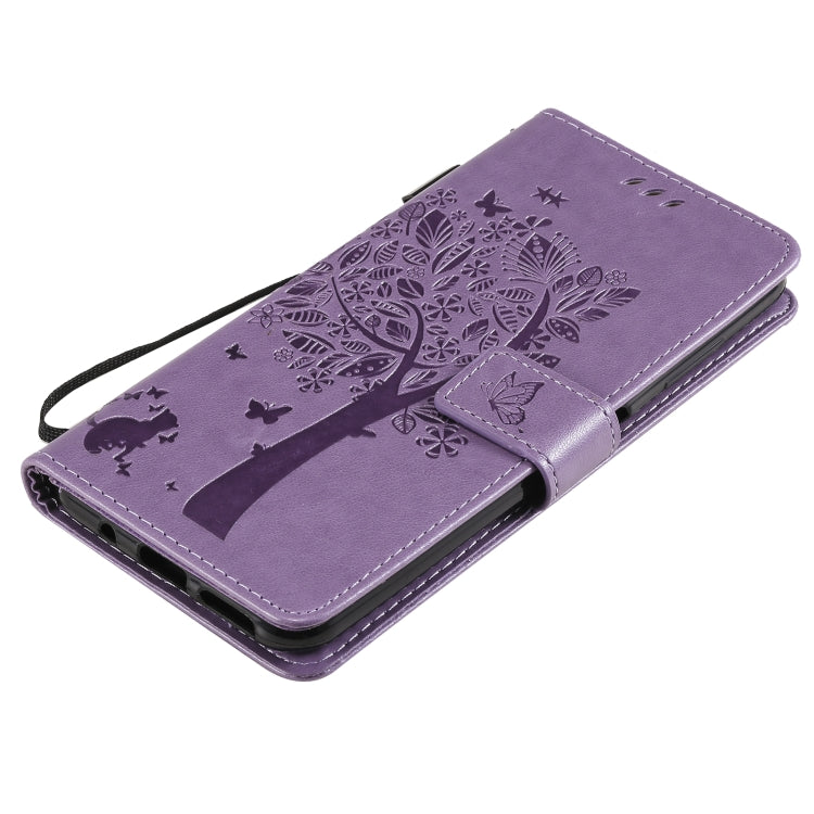 For Nokia G20 Tree & Cat Pattern Pressed Printing Horizontal Flip PU Leather Case with Holder & Card Slots & Wallet & Lanyard(Lavender) - Nokia Cases by buy2fix | Online Shopping UK | buy2fix
