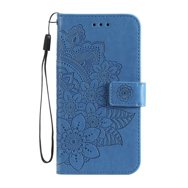 For iPhone 13 Pro 7-petal Flowers Embossing Pattern Horizontal Flip PU Leather Case with Holder & Card Slots & Wallet & Photo Frame (Blue) - iPhone 13 Pro Cases by buy2fix | Online Shopping UK | buy2fix