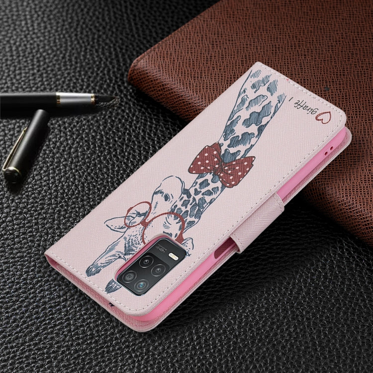 For OPPO Realme 8 5G / Realme V13 Colored Drawing Pattern Horizontal Flip Leather Case with Holder & Card Slots & Wallet(Deer) - Realme Cases by buy2fix | Online Shopping UK | buy2fix