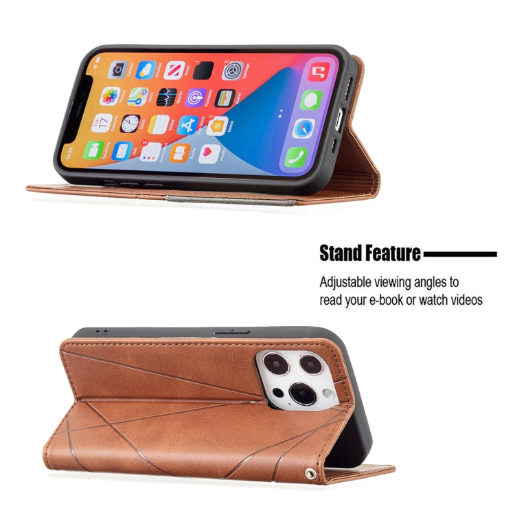 For iPhone 13 Pro Max Rhombus Texture Horizontal Flip Magnetic Leather Case with Holder & Card Slots (Brown) - iPhone 13 Pro Max Cases by buy2fix | Online Shopping UK | buy2fix