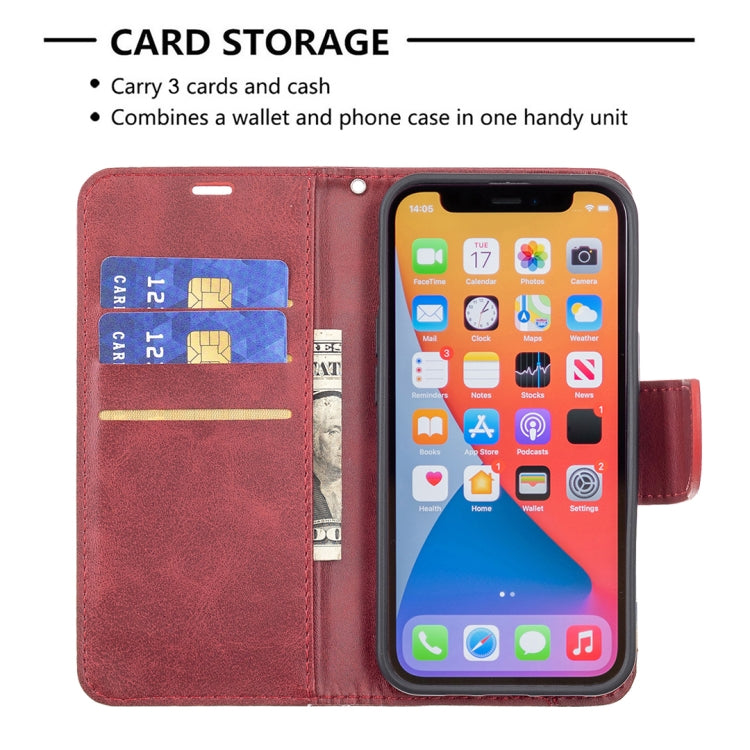 For iPhone 13 Pro Retro Lambskin Texture Pure Color Horizontal Flip PU Leather Case, with Holder & Card Slots & Wallet & Lanyard(Red) - iPhone 13 Pro Cases by buy2fix | Online Shopping UK | buy2fix