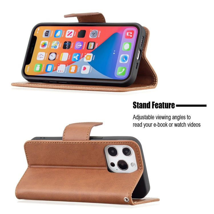 For iPhone 13 Pro Retro Lambskin Texture Pure Color Horizontal Flip PU Leather Case, with Holder & Card Slots & Wallet & Lanyard(Brown) - iPhone 13 Pro Cases by buy2fix | Online Shopping UK | buy2fix