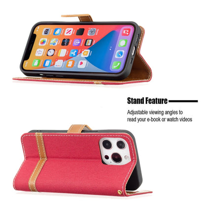For iPhone 13 Pro Max Color Matching Denim Texture Horizontal Flip Leather Case with Holder & Card Slots & Wallet & Lanyard (Red) - iPhone 13 Pro Max Cases by buy2fix | Online Shopping UK | buy2fix