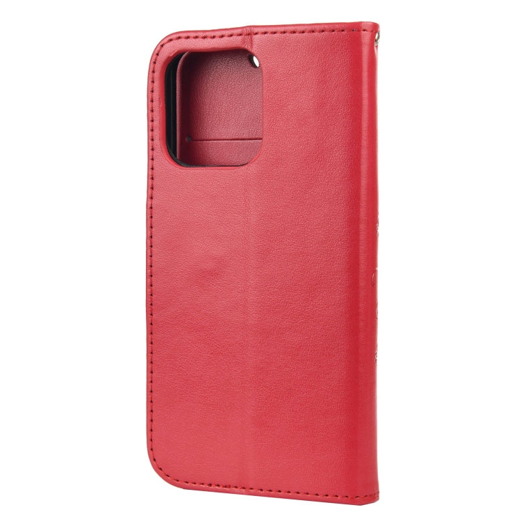 For iPhone 13 Butterfly Flower Pattern Horizontal Flip Leather Case with Holder & Card Slots & Wallet(Red) - iPhone 13 Cases by buy2fix | Online Shopping UK | buy2fix