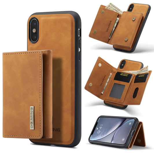 DG.MING M1 Series 3-Fold Multi Card Wallet  Back Cover Shockproof Case with Holder Function For iPhone X(Brown) -  by DG.MING | Online Shopping UK | buy2fix