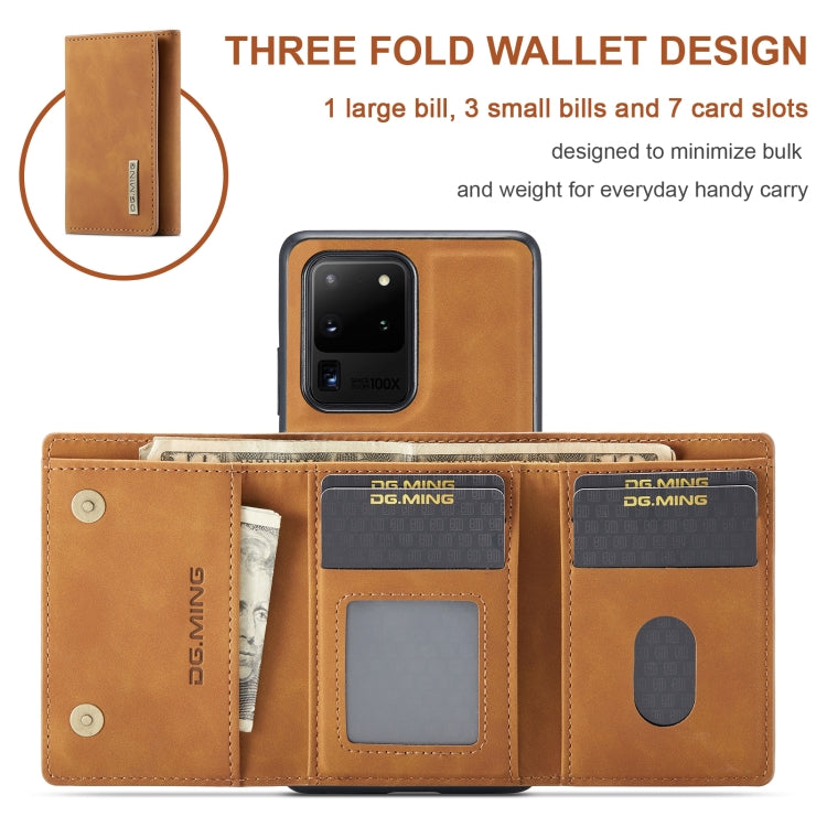 For Samsung Galaxy S20 Ultra DG.MING M1 Series 3-Fold Multi Card Wallet  Back Cover Shockproof Case with Holder Function(Brown) - Galaxy Phone Cases by DG.MING | Online Shopping UK | buy2fix