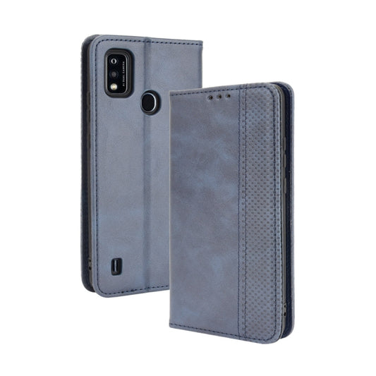 For ZTE Blade A51 Magnetic Buckle Retro Crazy Horse Texture Horizontal Flip Leather Case with Holder & Card Slots & Photo Frame(Blue) - ZTE Cases by buy2fix | Online Shopping UK | buy2fix