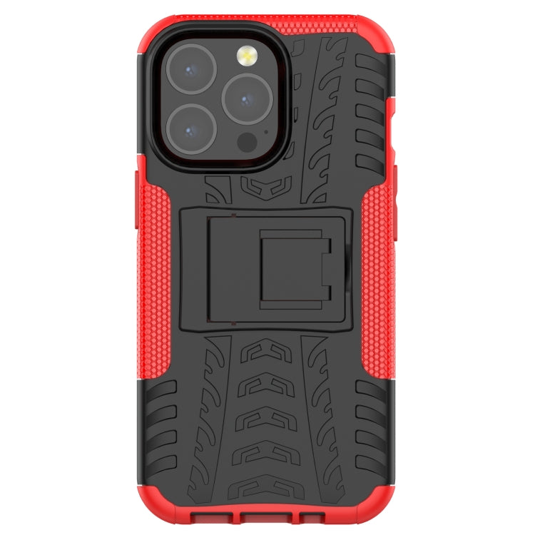 For iPhone 13 mini Tire Texture Shockproof TPU+PC Protective Case with Holder (Red) - iPhone 13 mini Cases by buy2fix | Online Shopping UK | buy2fix