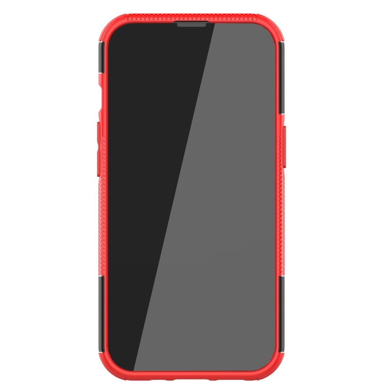 For iPhone 13 mini Tire Texture Shockproof TPU+PC Protective Case with Holder (Red) - iPhone 13 mini Cases by buy2fix | Online Shopping UK | buy2fix