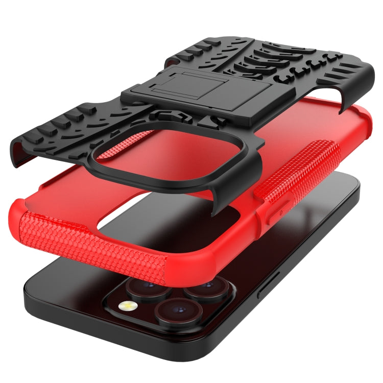 For iPhone 13 mini Tire Texture Shockproof TPU+PC Protective Case with Holder (Red) - iPhone 13 mini Cases by buy2fix | Online Shopping UK | buy2fix