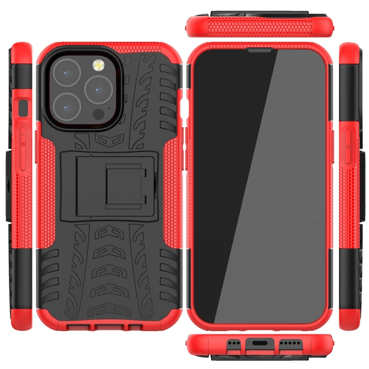 For iPhone 13 mini Tire Texture Shockproof TPU+PC Protective Case with Holder (Red) - iPhone 13 mini Cases by buy2fix | Online Shopping UK | buy2fix