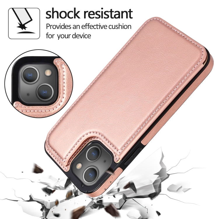 For iPhone 13 Double Buckle Shockproof PU Protective Case with Card Slots & Holder(Rose Gold) - iPhone 13 Cases by buy2fix | Online Shopping UK | buy2fix