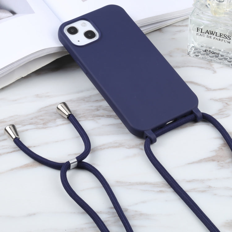 For iPhone 13 Candy Colors TPU Protective Case with Lanyard(Dark Blue) - iPhone 13 Cases by buy2fix | Online Shopping UK | buy2fix