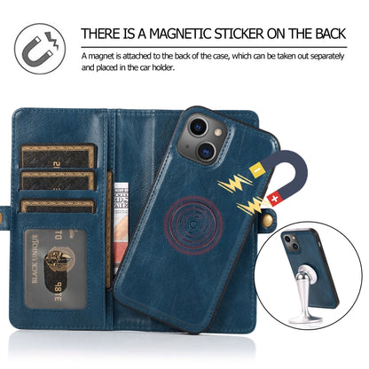 For iPhone 13 Strong Magnetic Detachable Horizontal Flip Leather Case with Card Slots & Wallet(Blue) - iPhone 13 Cases by buy2fix | Online Shopping UK | buy2fix