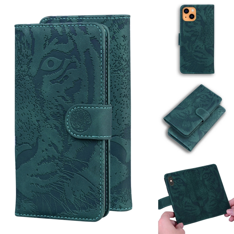 For iPhone 13 Tiger Embossing Pattern Horizontal Flip Leather Case with Holder & Card Slots & Wallet(Green) - iPhone 13 Cases by buy2fix | Online Shopping UK | buy2fix