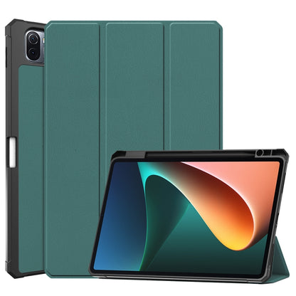 For Xiaomi Pad 5 / 5 Pro Custer Texture Horizontal Flip Leather Case with Three-folding Holder & Sleep / Wake-up Function(Dark Green) - More Tablet Cases by buy2fix | Online Shopping UK | buy2fix