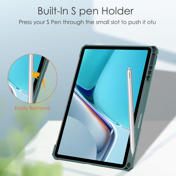 For Huawei MatePad 11 2021 Three-fold Transparent TPU Horizontal Flip Leather Case with Pen Slot & Three-fold Holder & Sleep / Wake-up Function(Dark Green) - Huawei by buy2fix | Online Shopping UK | buy2fix