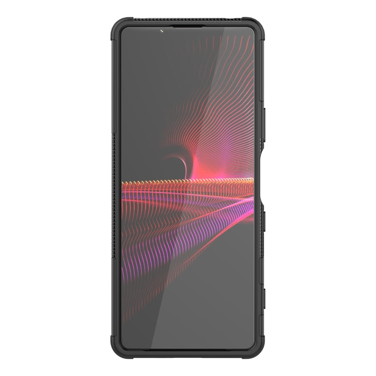 For Sony Xperia 1 III Tire Texture Shockproof TPU+PC Protective Case with Holder(Black) - Sony Cases by buy2fix | Online Shopping UK | buy2fix