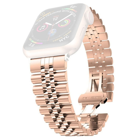 Women Five Beads Stainless Steel Watch Band Width: 20mm For Apple Watch Series 9&8&7 41mm / SE 3&SE 2&6&SE&5&4 40mm / 3&2&1 38mm(Rose Gold) - Watch Bands by buy2fix | Online Shopping UK | buy2fix