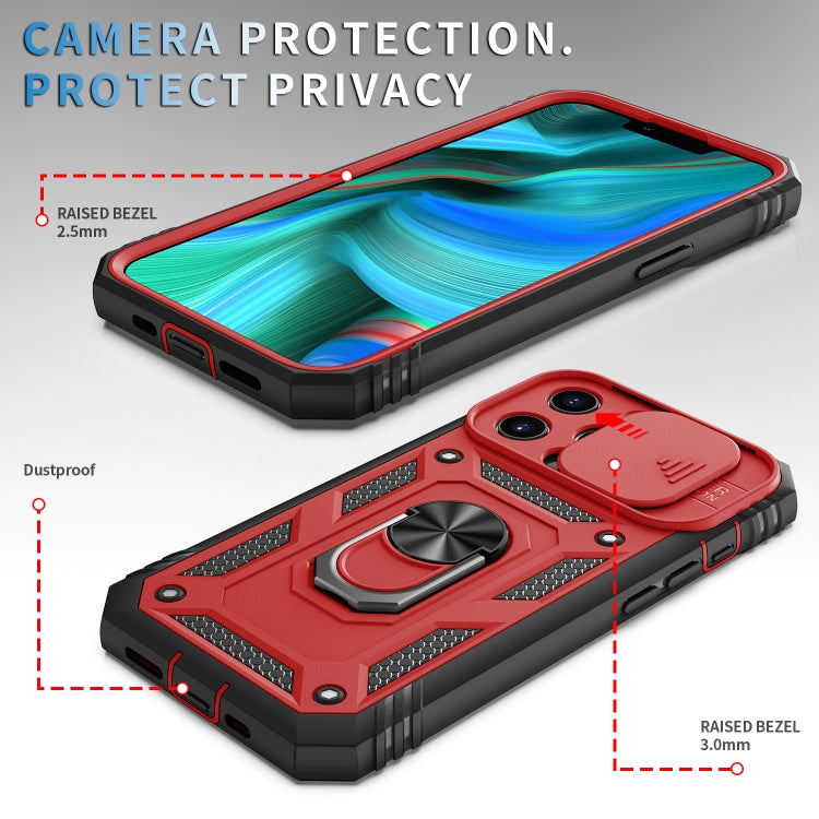 For iPhone 13 Pro Max Sliding Camera Cover Design TPU + PC Protective Case with 360 Degree Rotating Holder & Card Slot (Red+Black) - iPhone 13 Pro Max Cases by buy2fix | Online Shopping UK | buy2fix