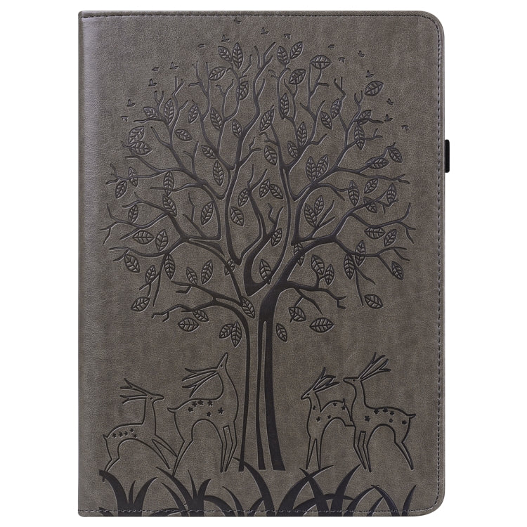 For Lenovo M10 TB-X505L Tree & Deer Pattern Pressed Printing Horizontal Flip PU Leather Case with Holder & Card Slots(Grey) - Lenovo by buy2fix | Online Shopping UK | buy2fix
