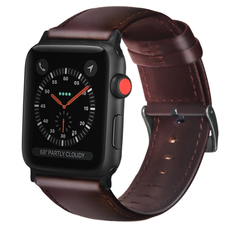For Apple Watch Series 9&8&7 41mm / SE 3&SE 2&6&SE&5&4 40mm / 3&2&1 38mm Oil Wax Genuine Leather Strap Watch Band(Red Brown) - Watch Bands by buy2fix | Online Shopping UK | buy2fix