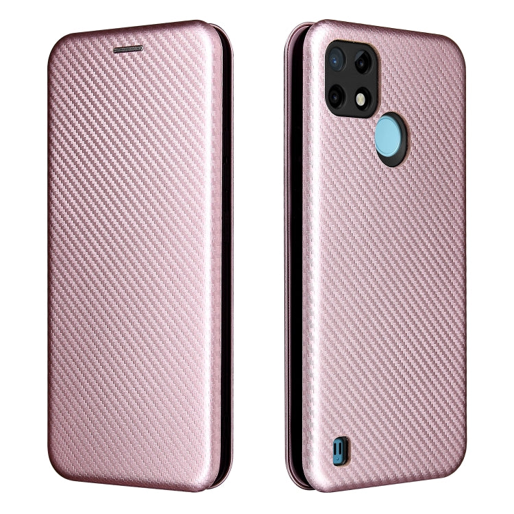 For OPPO Realme C21Y Carbon Fiber Texture Horizontal Flip TPU + PC + PU Leather Case with Card Slot(Pink) - Realme Cases by buy2fix | Online Shopping UK | buy2fix