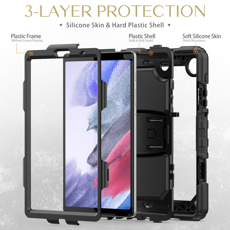 Shockproof Colorful Silica Gel + PC Protective Case with Holder & Shoulder Strap For Samsung Galaxy A7 Lite T220 / T225(Black) - Tab A7 Lite T220 / T225 by buy2fix | Online Shopping UK | buy2fix