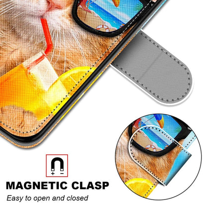 For Huawei P50 Coloured Drawing Cross Texture Horizontal Flip PU Leather Case with Holder & Card Slots & Wallet & Lanyard(Cat Drinking Soda) - Huawei Cases by buy2fix | Online Shopping UK | buy2fix