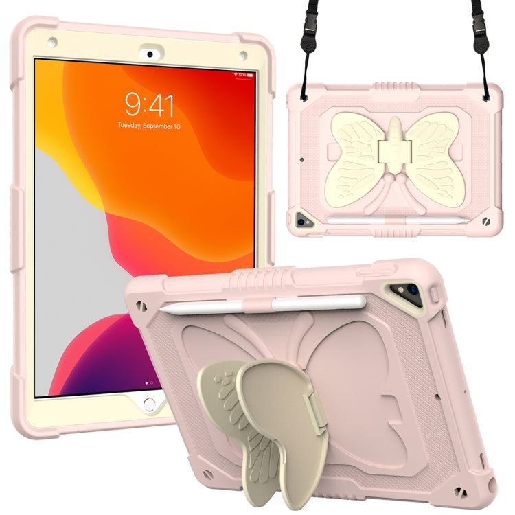 Beige PC + Silicone Anti-drop Protective Case with Butterfly Shape Holder & Pen Slot For iPad 10.2 2021 & 2020 & 2019 / Air 3 10.5 inch(Beige + Rose Pink) - iPad 10.2 Cases by buy2fix | Online Shopping UK | buy2fix