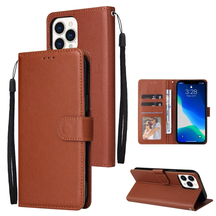 For iPhone 13 Pro Multifunctional Horizontal Flip Leather Case, with Three Card Slot & Holder & Photo Frame & Lanyard (Brown) - iPhone 13 Pro Cases by buy2fix | Online Shopping UK | buy2fix