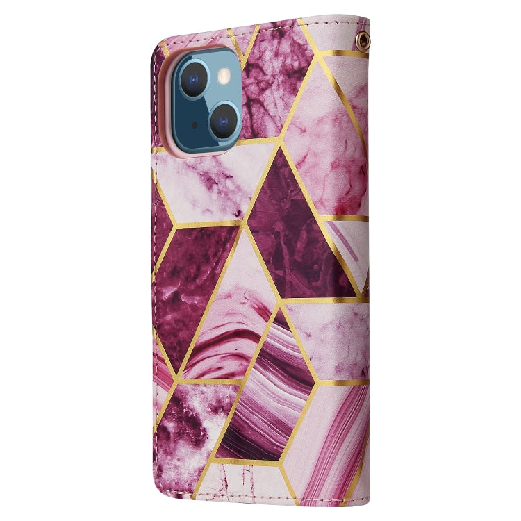 For iPhone 13 Marble Bronzing Stitching Horizontal Flip PU Leather Case with Holder & Card Slots & Wallet & Photo Frame(Purple) - iPhone 13 Cases by buy2fix | Online Shopping UK | buy2fix