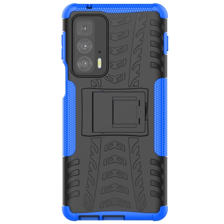 For Motorola Edge 20 Pro Tire Texture Shockproof TPU+PC Protective Case with Holder(Blue) - Motorola Cases by buy2fix | Online Shopping UK | buy2fix