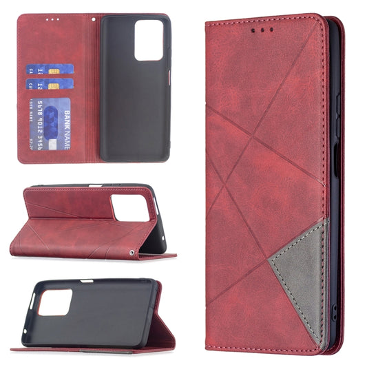 For Xiaomi Mi 11T Rhombus Texture Horizontal Flip Magnetic Leather Case with Holder & Card Slots(Red) - Xiaomi Cases by buy2fix | Online Shopping UK | buy2fix