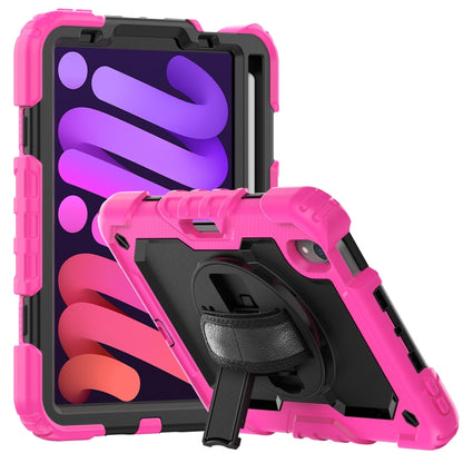 For iPad mini 6 Shockproof Silicone + PC Protective Tablet Case with Holder & Shoulder Strap & Pen Slot(Black + Rose Red) - iPad mini 6 Cases by buy2fix | Online Shopping UK | buy2fix