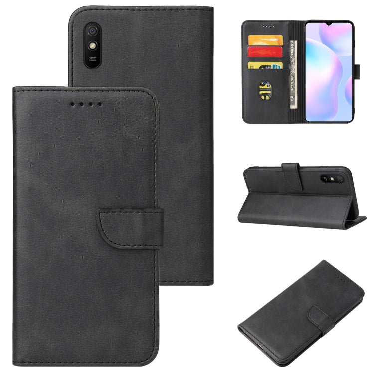 For Xiaomi Redmi 9A Calf Texture Buckle Horizontal Flip Leather Case with Holder & Card Slots & Wallet(Black) - Xiaomi Cases by buy2fix | Online Shopping UK | buy2fix