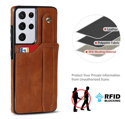 For Samsung Galaxy S21 Ultra 5G Crazy Horse Texture Shockproof TPU + PU Leather Case with Card Slot & Wrist Strap Holder(Brown) - Galaxy S21 Ultra 5G Cases by buy2fix | Online Shopping UK | buy2fix