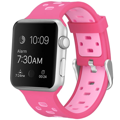 Square Hole Two-color Silicone Buckle Strap Watch Band For Apple Watch Series 9&8&7 41mm / SE 3&SE 2&6&SE&5&4 40mm / 3&2&1 38mm(Rose Red + Pink) - Watch Bands by buy2fix | Online Shopping UK | buy2fix