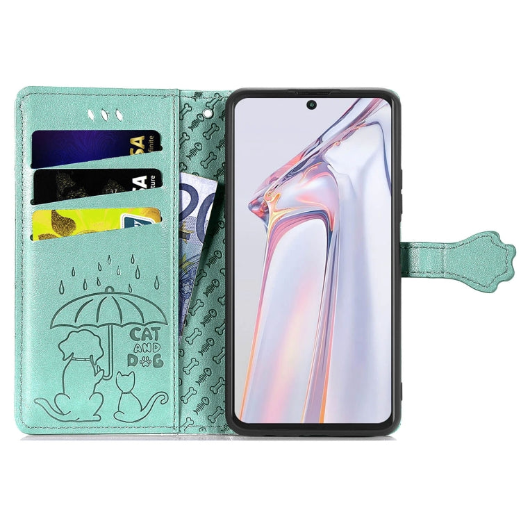 For Blackview A100 Lovely Cat and Dog Embossing Pattern Horizontal Flip Leather Case , with Holder & Card Slots & Wallet & Cartoon Clasp & Lanyard(Green) - More Brand by buy2fix | Online Shopping UK | buy2fix