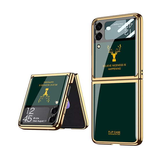 For Samsung Galaxy Z Flip3 5G GKK Elk Electroplating Glass Shell Film Integrated Phone Case(Emerald) - Galaxy Phone Cases by GKK | Online Shopping UK | buy2fix