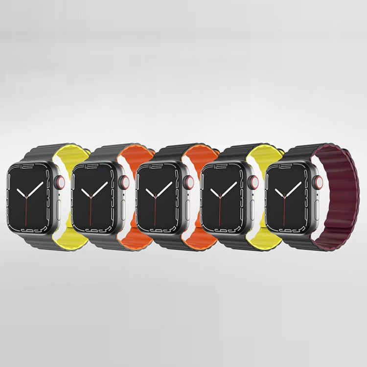 Mutural Moran Series Liquid Silicone Magnetic Strap Watch Band For Apple Watch Series 9&8&7 41mm / SE 3&SE 2&6&SE&5&4 40mm / 3&2&1 38mm(Grey + Orange) - Watch Bands by Mutural | Online Shopping UK | buy2fix