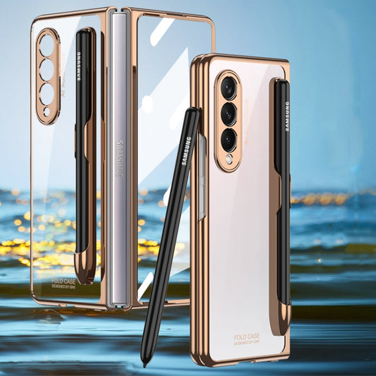 For Samsung Galaxy Z Fold3 5G GKK Integrated Electroplating + Glass Phone Case with Pen Slot(Gold) - Galaxy Phone Cases by GKK | Online Shopping UK | buy2fix