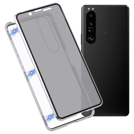 For Sony Xperia 1 III Anti-peeping Magnetic Double-sided Tempered Glass Phone Case(Silver) - Sony Cases by buy2fix | Online Shopping UK | buy2fix