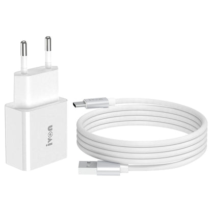 IVON AD-35 2 in 1 18W QC3.0 USB Port Travel Charger + 1m USB to USB-C / Type-C Data Cable Set, EU Plug(White) - USB Charger by IVON | Online Shopping UK | buy2fix